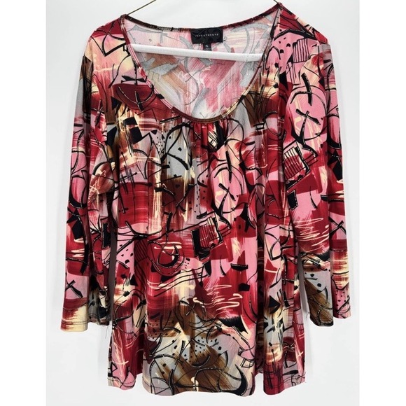 Investments Tops - Investments XL Abstract Knit Top Artsy Career Chic Boho Office 3/4 Sleeve